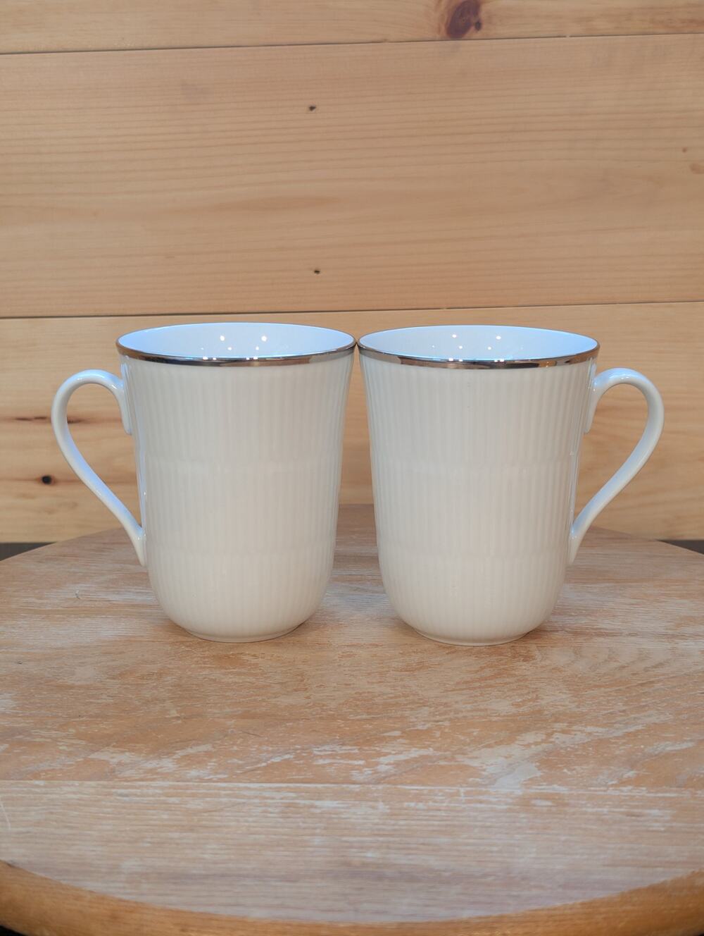 Royal Copenhagen White Fluted Platinum Mugs - Set of 2  - Porcelain Denmark